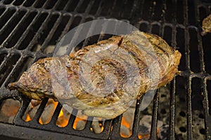 Steak Barbecue on a charcoal grill.