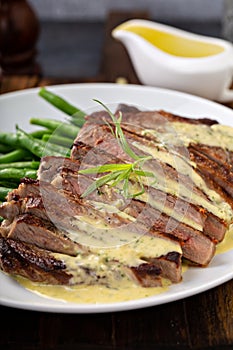 Steak with bearnaise sauce with tarragon photo