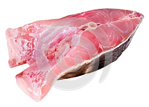 Steak of carp on a light background