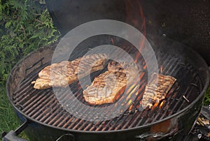 Steak on charcoal grill