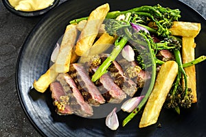 Steak and Chips with Broccolini Mustard, Shallots and Bearnaise Sauce photo