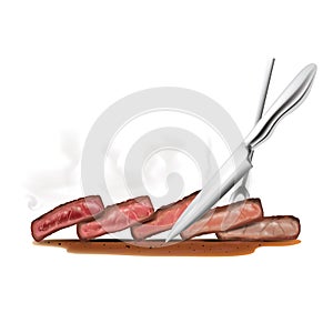 Steak doneness layer vector illustration impale with steak fork slice with knife