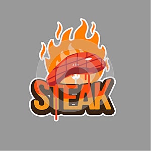 Steak with fire logo concept. vector illustration