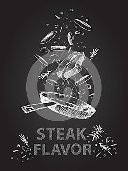 Steak flavor quotes illustration on chalkboard