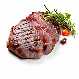 Steak With Herbs And Spices On White Background