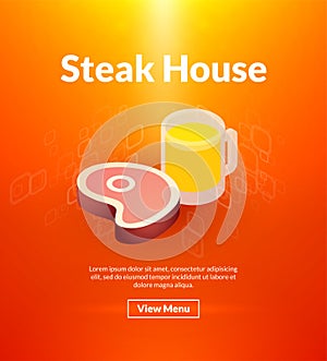 Steak house poster of isometric color design