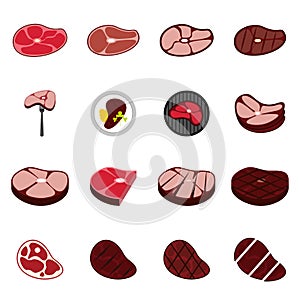Steak icons set, flat style