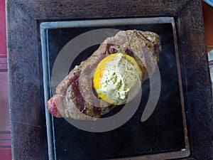 Steak on lava-stone