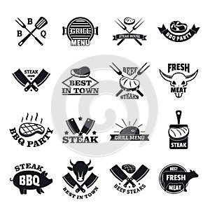 Steak logo grilled beef icons set, simple style
