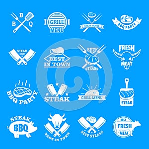 Steak logo grilled beef icons set, simple style