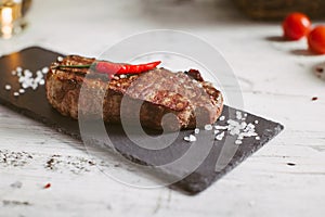 Steak meat ribay with salt and pepper