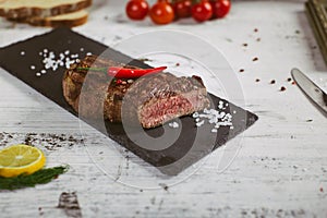 Steak meat ribay with salt and pepper