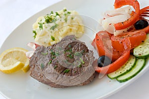 Steak medium, vegetable,salad