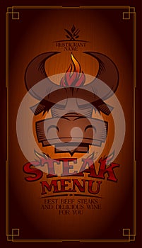 Steak menu card design, bull head logo