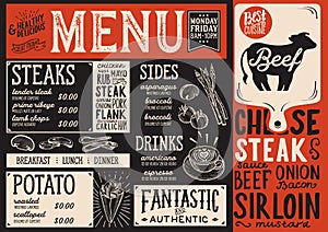 Steak menu restaurant, food template.