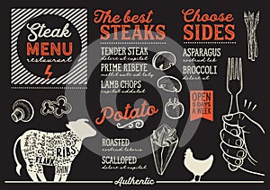 Steak menu restaurant, food template.