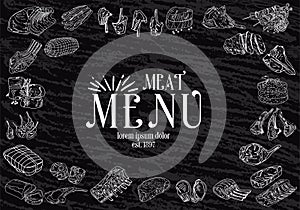 Steak menu, restaurant template on chalkboard
