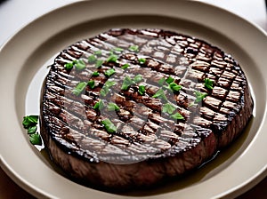Steak palette lighting detail cozy restaurant closeup.