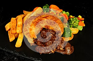 Steak Pie And Chips Meal With Mixed Vegetables