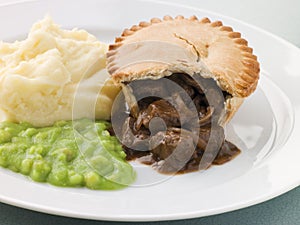 Steak Pie and Mash with Mushy Peas