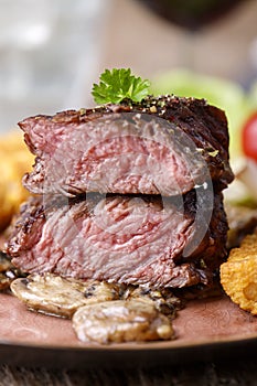 Steak slices with croquettes photo