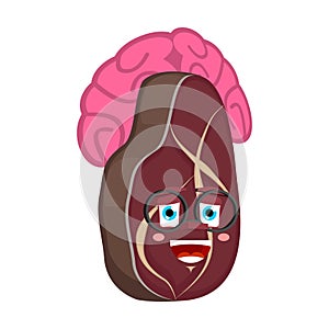 Steak Smart isolated. Brain in meat Cartoon Style. beefsteak brainy Vector