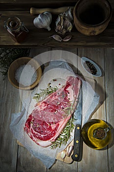 Steak on the table of the kitchen