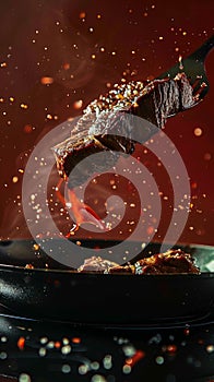 Steak takes flight from frying pan, a delicious culinary marvel