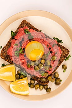 Steak Tartare With Capers and A Raw Egg