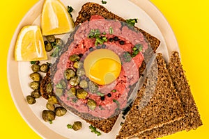 Steak Tartare With Capers and A Raw Egg