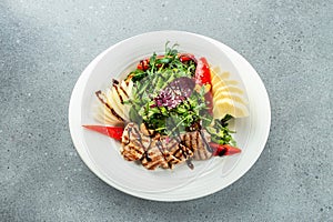 steak and vegetable salad. Balanced diets healthy food, banner, menu, recipe place for text, top view