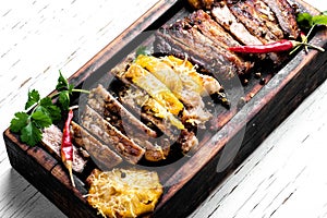 Steak on a wooden board