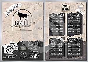 Steakhouse, grill menu template - A4 card