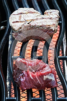 Steaks on gas grill