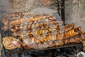 Steaks and sausages on the barbeque