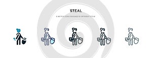 Steal icon in different style vector illustration. two colored and black steal vector icons designed in filled, outline, line and