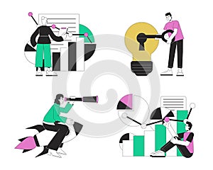 Stealth mode startup strategy flat line concept vector spot illustrations pack photo