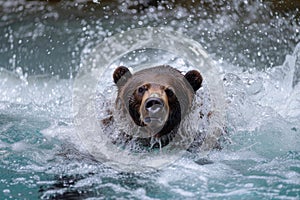 Stealthy Bear diving river. Generate Ai photo