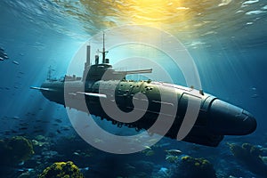 Stealthy Military submarine. Generate Ai photo