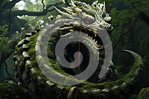 Stealthy Samurai serpent snake forest. Generate Ai photo