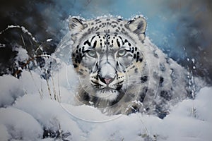 Stealthy Snow leopard. Generate Ai photo