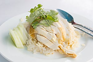 Steam Chicken with Rice Hainan Chicken serve with soup