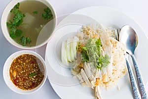 Steam Chicken with Rice Hainan Chicken serve with soup
