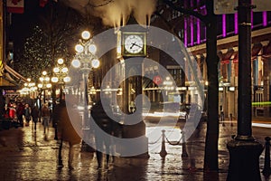 Steam Clock in Gastown at Vancouver Downtown night time