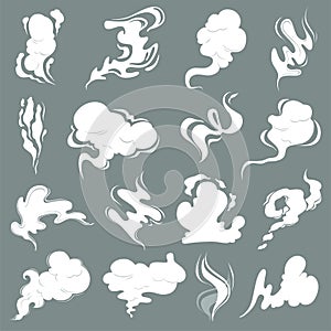 Steam clouds. Cartoon dust smoke smell vfx explosion vapour storm vector pictures isolated photo