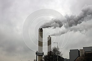 Steam clouds from the chimneys of waste incinerator AEB in Amsterdam