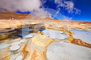 Steam coming out of the `Sol de la manana`  geyser in Bolivia photo