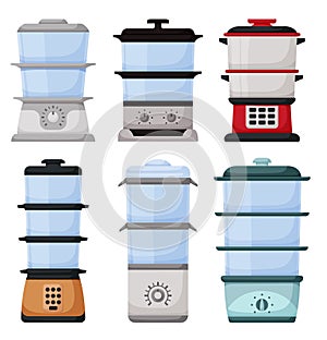 Steam cooker isolated cartoon set icon. Vector illustration steamer on white background. Vector cartoon set icon steam