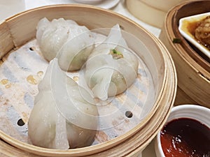 Steam dumpling, famous hong kong dim sum food