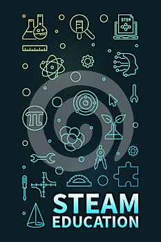 STEAM Education thin line vertical colorful banner - Science, Tech, Engineering, Arts and Math vector Illustration